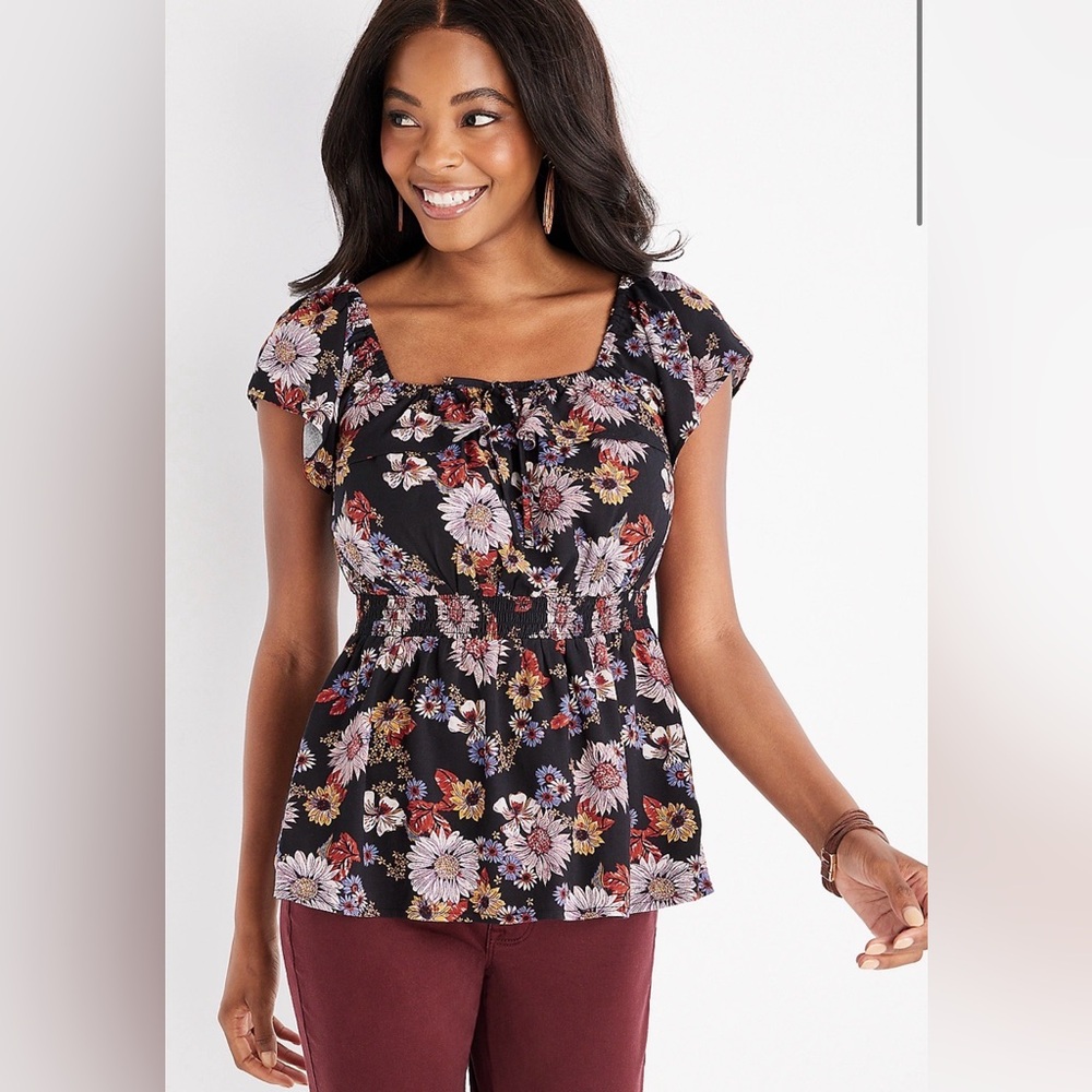 Maurices Floral Smocked Waist Peplum Top